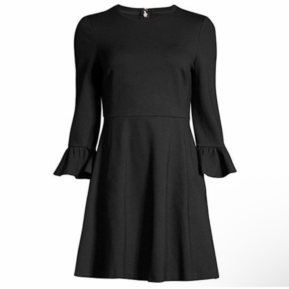 Kate Spade Ponte Fit & Glare Black Dress with Ruffle Cuffs